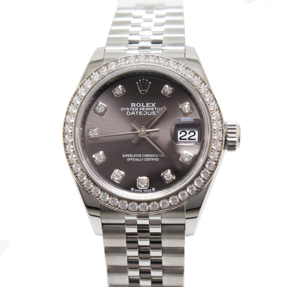 Rolex Ladies Datejut Stainless Steel 28mm Factory Rhodium Diamond Dial Watch Reference# 279384RBR - Happy Jewelers Fine Jewelry Lifetime Warranty
