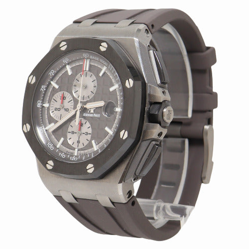 Audemars Piguet Mens Royal Oak Offshore Stainless Steel 44mm Slate Gray Mega Tapisserie Dial Watch Reference# 26400IO.OO.A004CA.01 - Happy Jewelers Fine Jewelry Lifetime Warranty