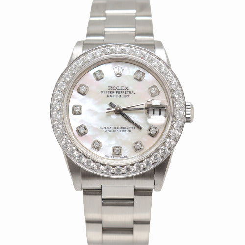 Rolex Ladies Datejust Stainless Steel 31mm Custom White MOP Diamond Dial Watch Reference# 78240 - Happy Jewelers Fine Jewelry Lifetime Warranty