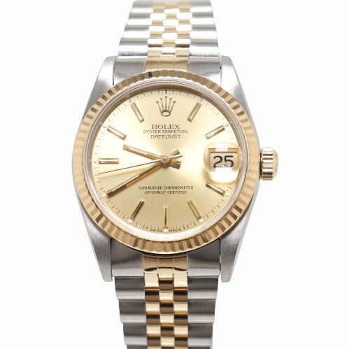 Rolex Datejust Yellow Gold & Stainless Steel Champagne Stick Dial Watch Reference# 68273 - Happy Jewelers Fine Jewelry Lifetime Warranty