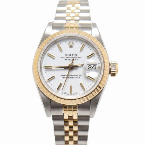 Rolex Ladies Datejust Yellow Gold & Stainless Steel White Stick Dial Watch Reference# 69173 - Happy Jewelers Fine Jewelry Lifetime Warranty