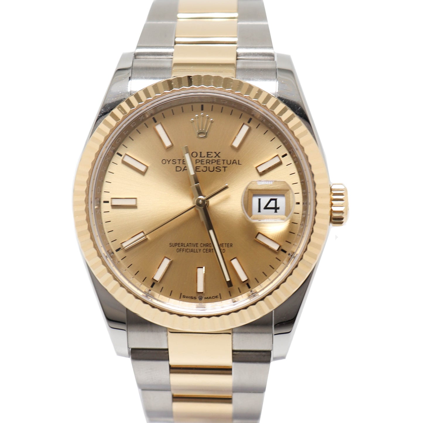 Rolex Datejust Yellow Gold & Stainless Steel 36mm Champagne Stick Dial Watch Reference# 126233 - Happy Jewelers Fine Jewelry Lifetime Warranty