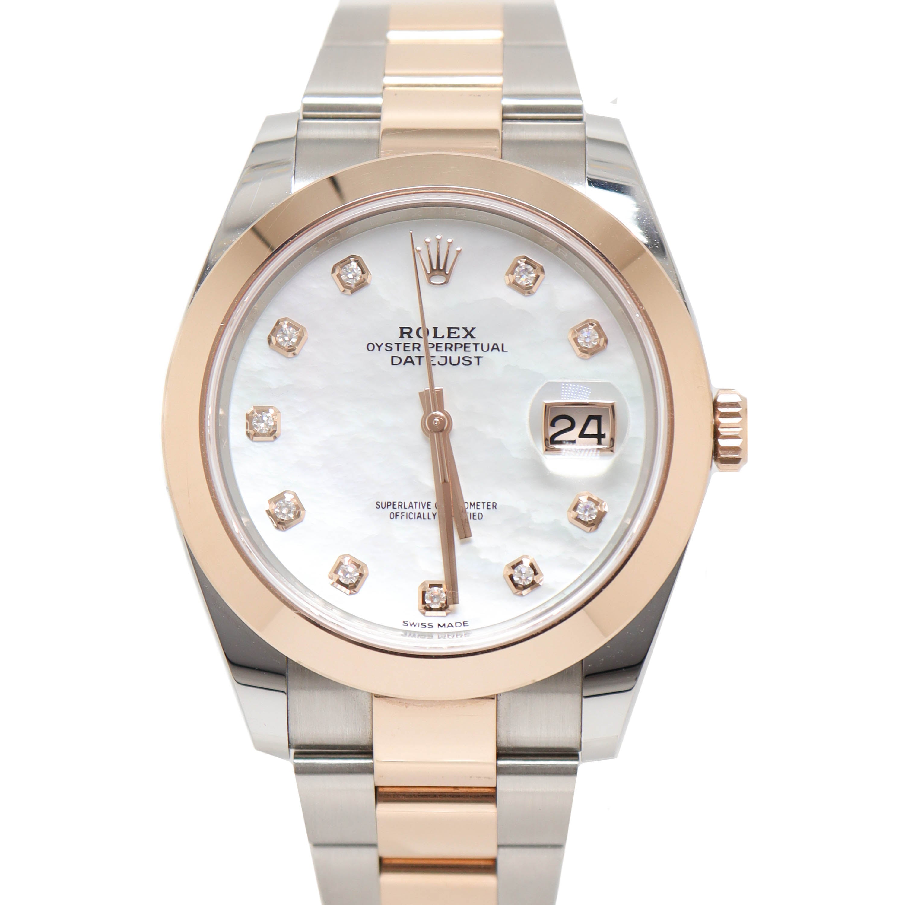 Rolex Men's Datejust Everose & Stainless Steel 41mm White MOP Diamond Dial Watch Reference# 539G80F5 - Happy Jewelers Fine Jewelry Lifetime Warranty