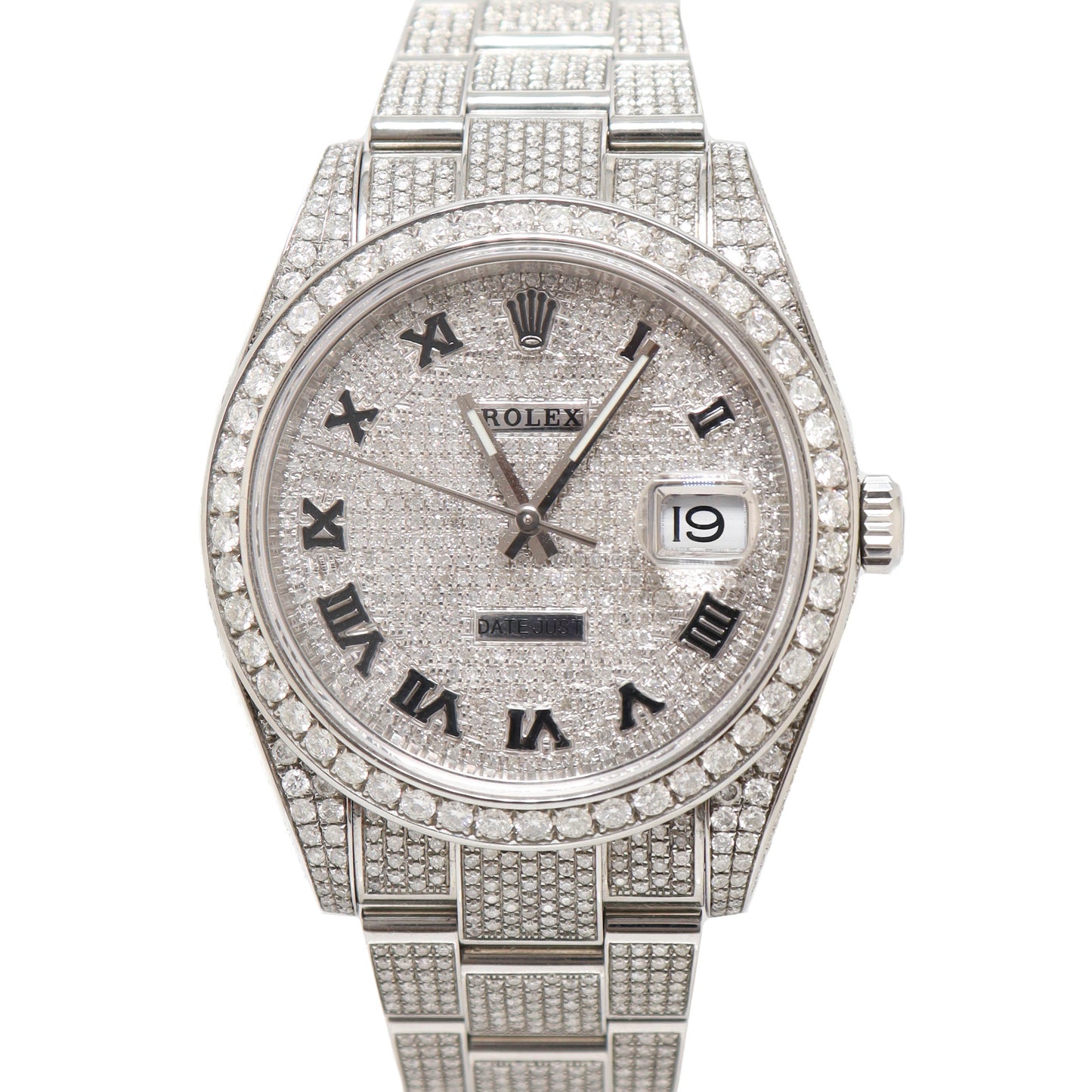 Rolex Mens Datejust Fully Iced Out Case 41mm Pave Roman Dial Watch Reference# 126300 - Happy Jewelers Fine Jewelry Lifetime Warranty