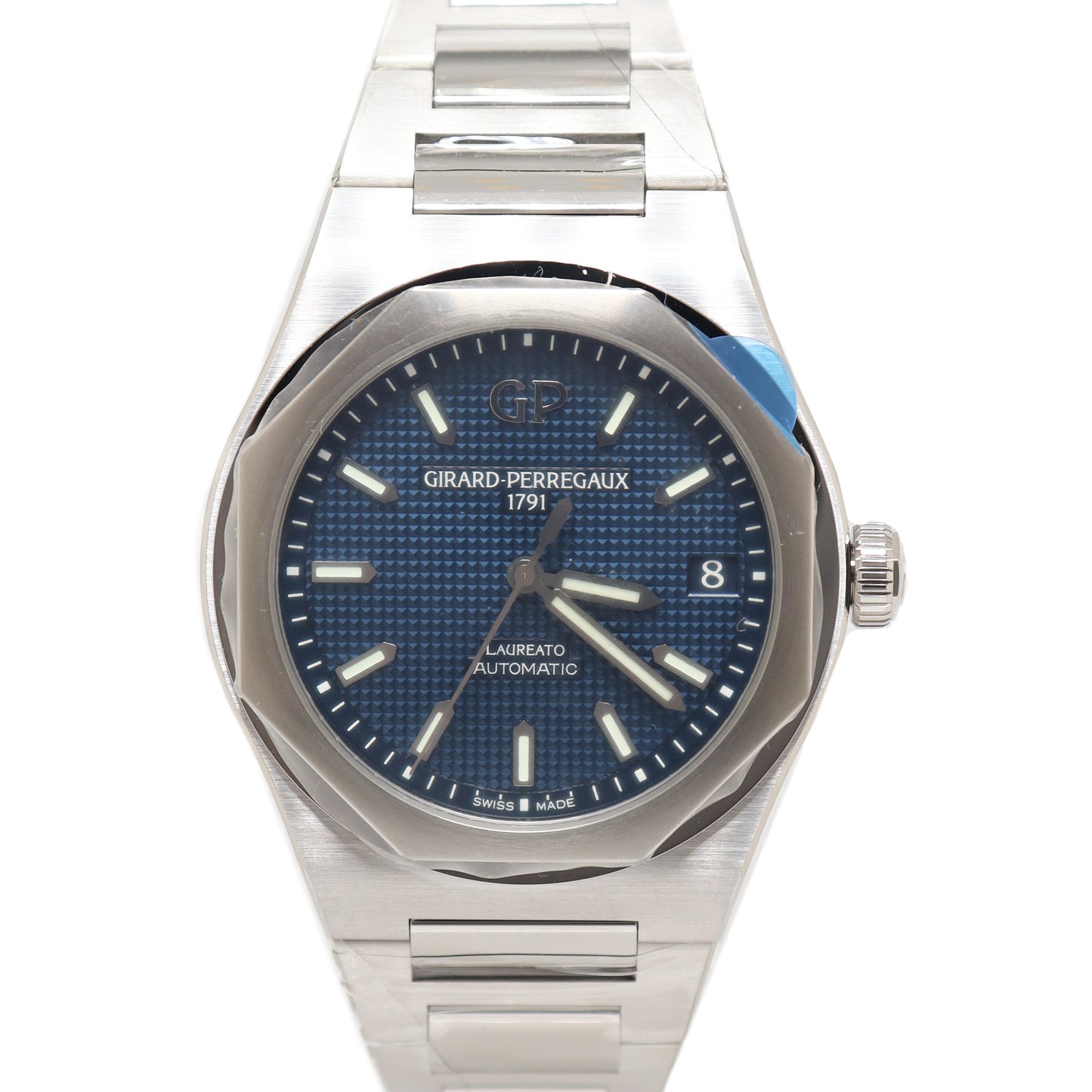 Girard Perregaux Mens Laureato 42mm Blue Stick Dial Watch Reference# 81010-11-431-11A - Happy Jewelers Fine Jewelry Lifetime Warranty