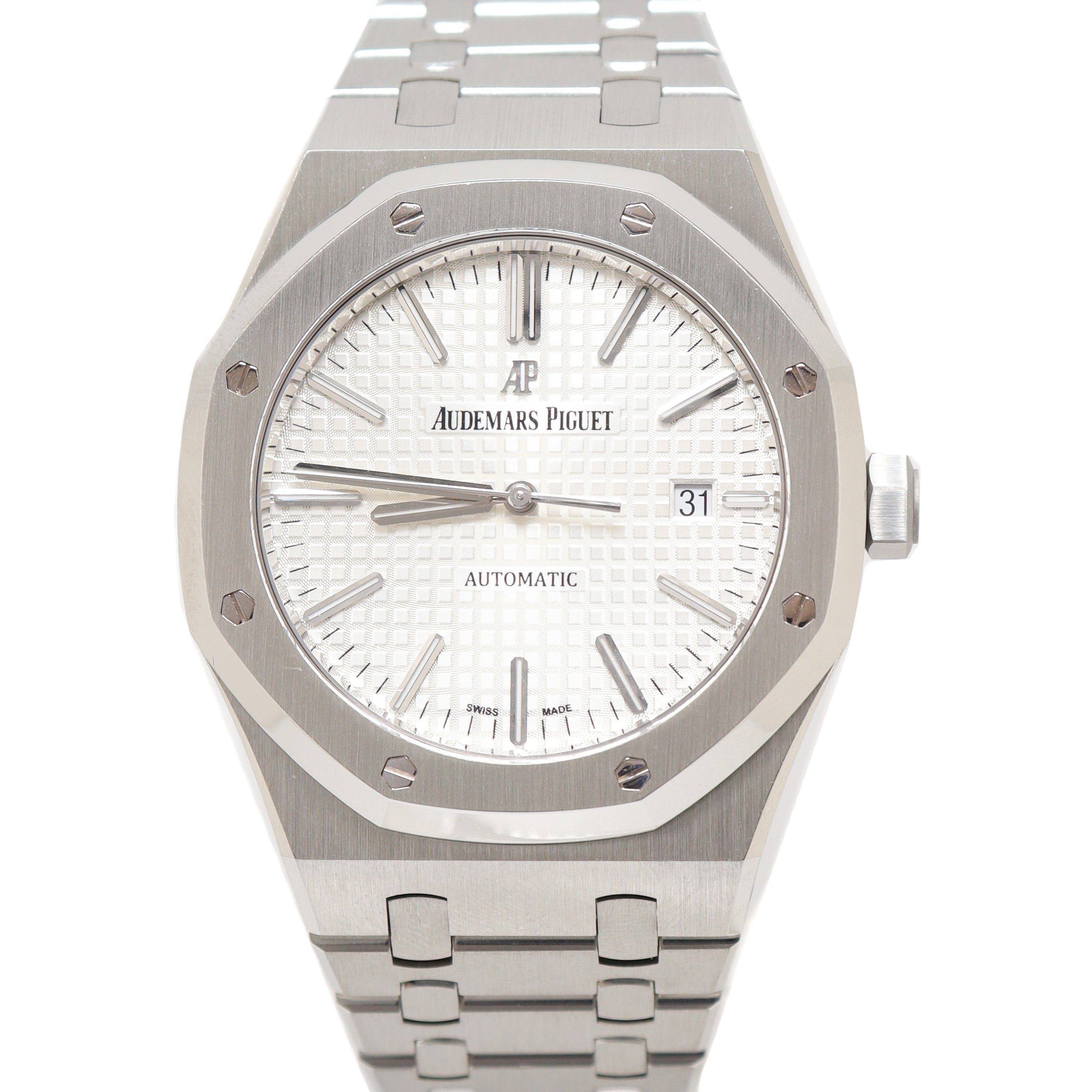 Audemars Piguet Royal Oak Stainless Steel 41mm White Grande Tapisserie Dial Watch Reference# 15400ST.00.1220ST.02 - Happy Jewelers Fine Jewelry Lifetime Warranty