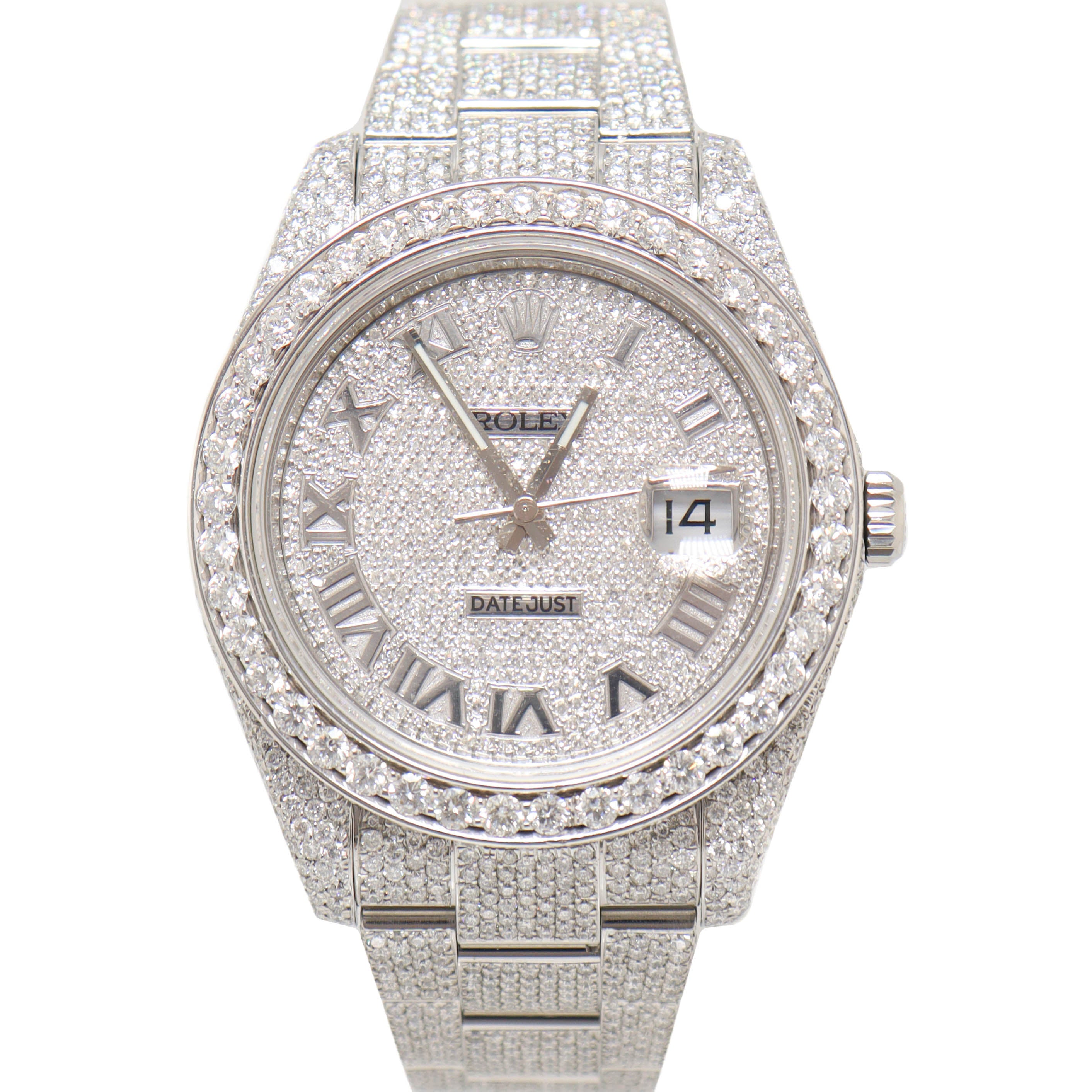 Rolex Men's Datejust Iced Out Stainless Steel 41mm Pave Roman Dial Watch Reference# 116300 - Happy Jewelers Fine Jewelry Lifetime Warranty
