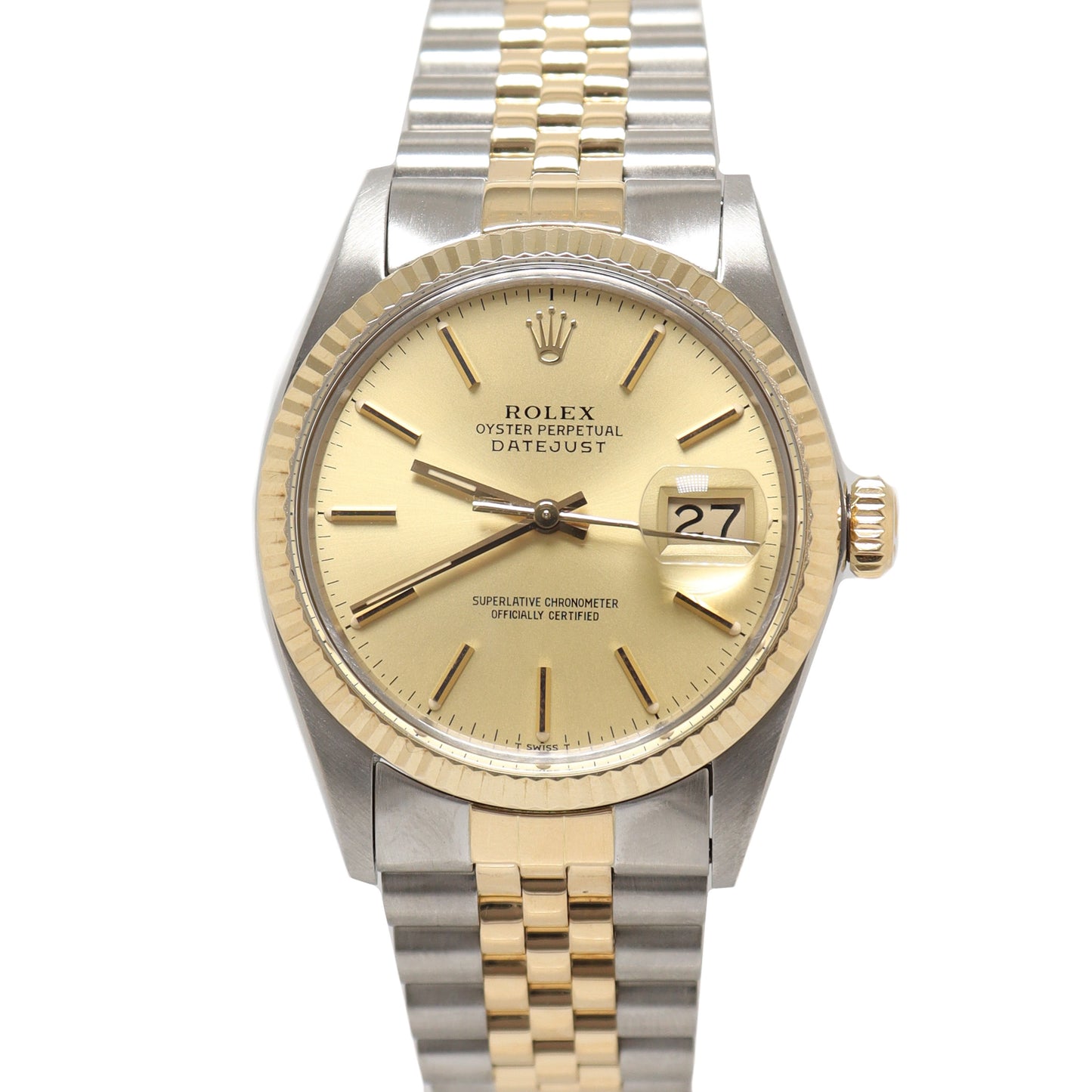 skridtlængde I forhold hvile Rolex Datejust Yellow Gold & Stainless Steel 36mm Champagne Stick Dial  Watch Reference# 16013 | Happy Jewelers