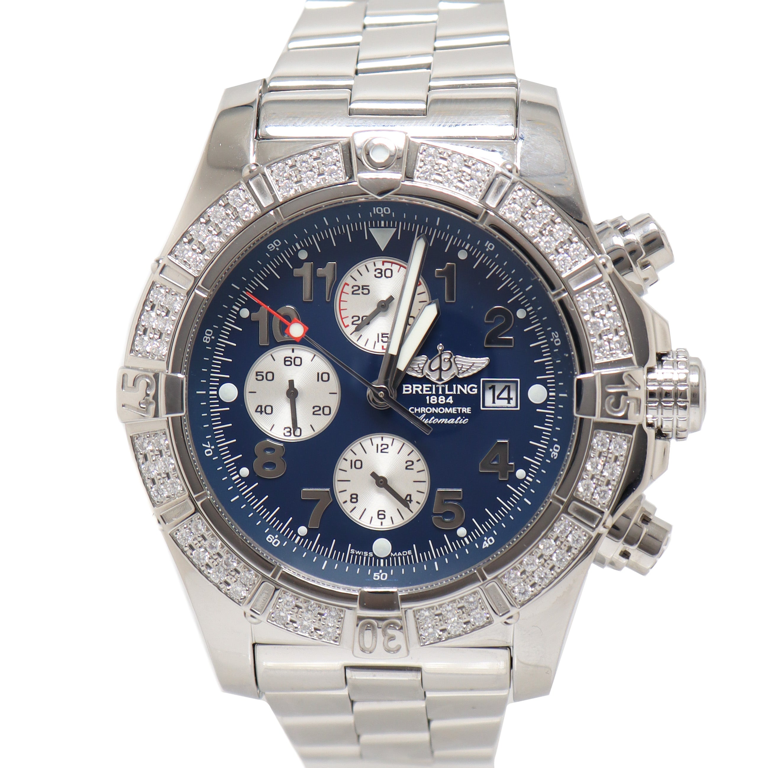 Breitling Men's Super Avenger Stainless Steel 48mm Blue Chronograph Dial Watch Reference# A13370 - Happy Jewelers Fine Jewelry Lifetime Warranty