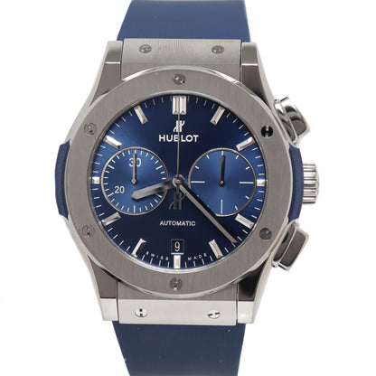 Hublot Men's Classic Fusion Titanium 45mm Blue Chronograph Dial Watch Reference# 521.NX.7170.LR - Happy Jewelers Fine Jewelry Lifetime Warranty