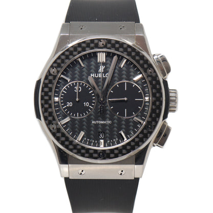 Hublot Mens Classic Fusion Titanium 45mm Black Chronograph Carbon Fiber Dial Watch Reference# 521.nq.1771.rx.plp16 - Happy Jewelers Fine Jewelry Lifetime Warranty