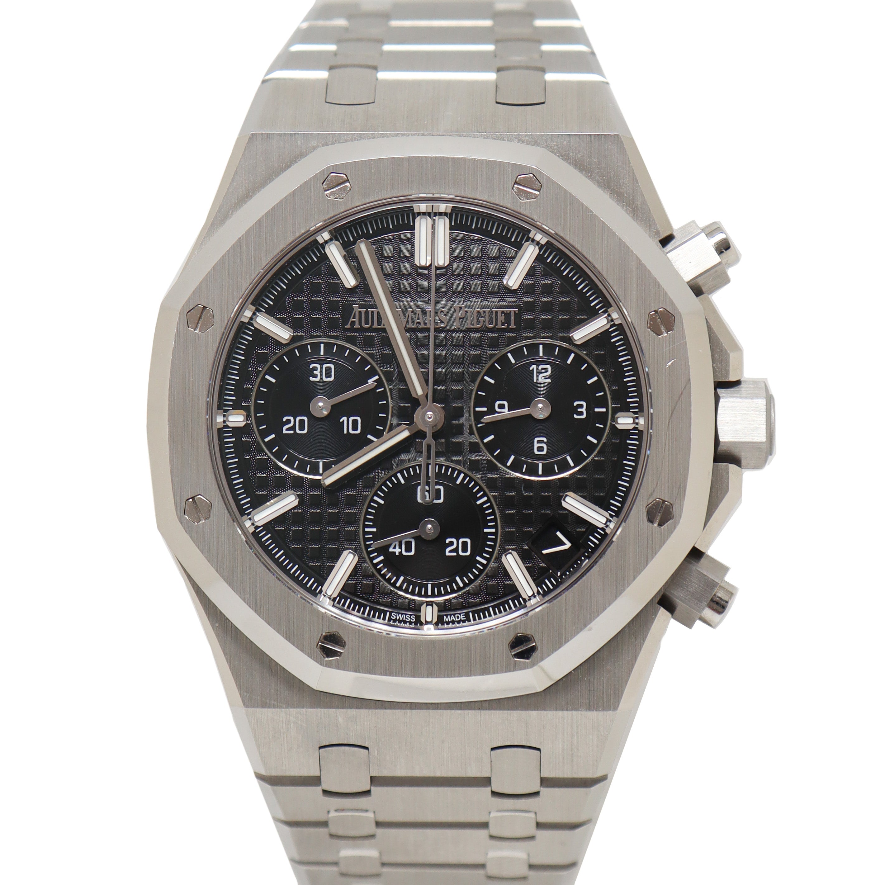 Audemars Piguet Mens Royal Oak Black Grande Tapisserie Chronograph Dial Watch Reference# 26240ST.OO.1320ST.02 - Happy Jewelers Fine Jewelry Lifetime Warranty