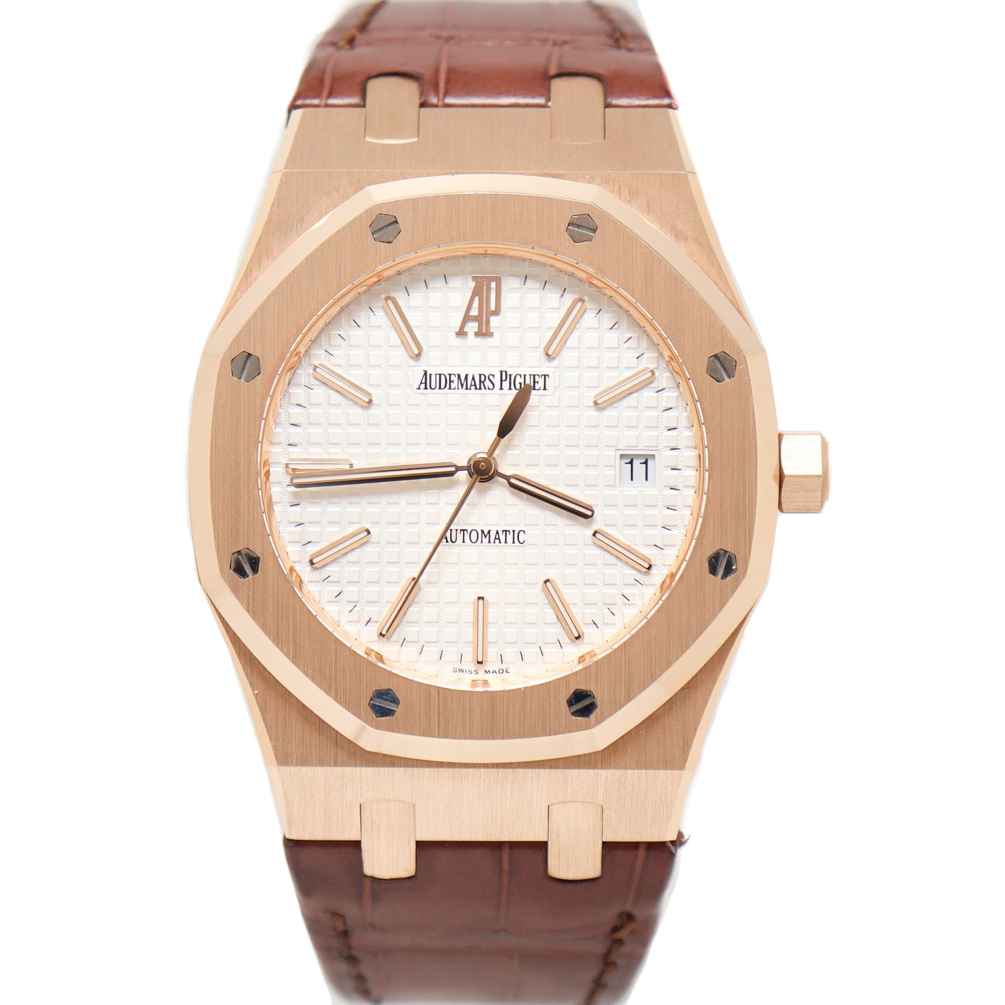 Audemars Piguet Men's Royal Oak Rose Gold 39mm White Grande Tapisserie Dial Watch Reference# 15300OR.OO.D088CR.02 - Happy Jewelers Fine Jewelry Lifetime Warranty