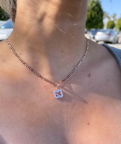 Diamond Outlined Number Necklace on Figaro Chain - Happy Jewelers Fine Jewelry Lifetime Warranty