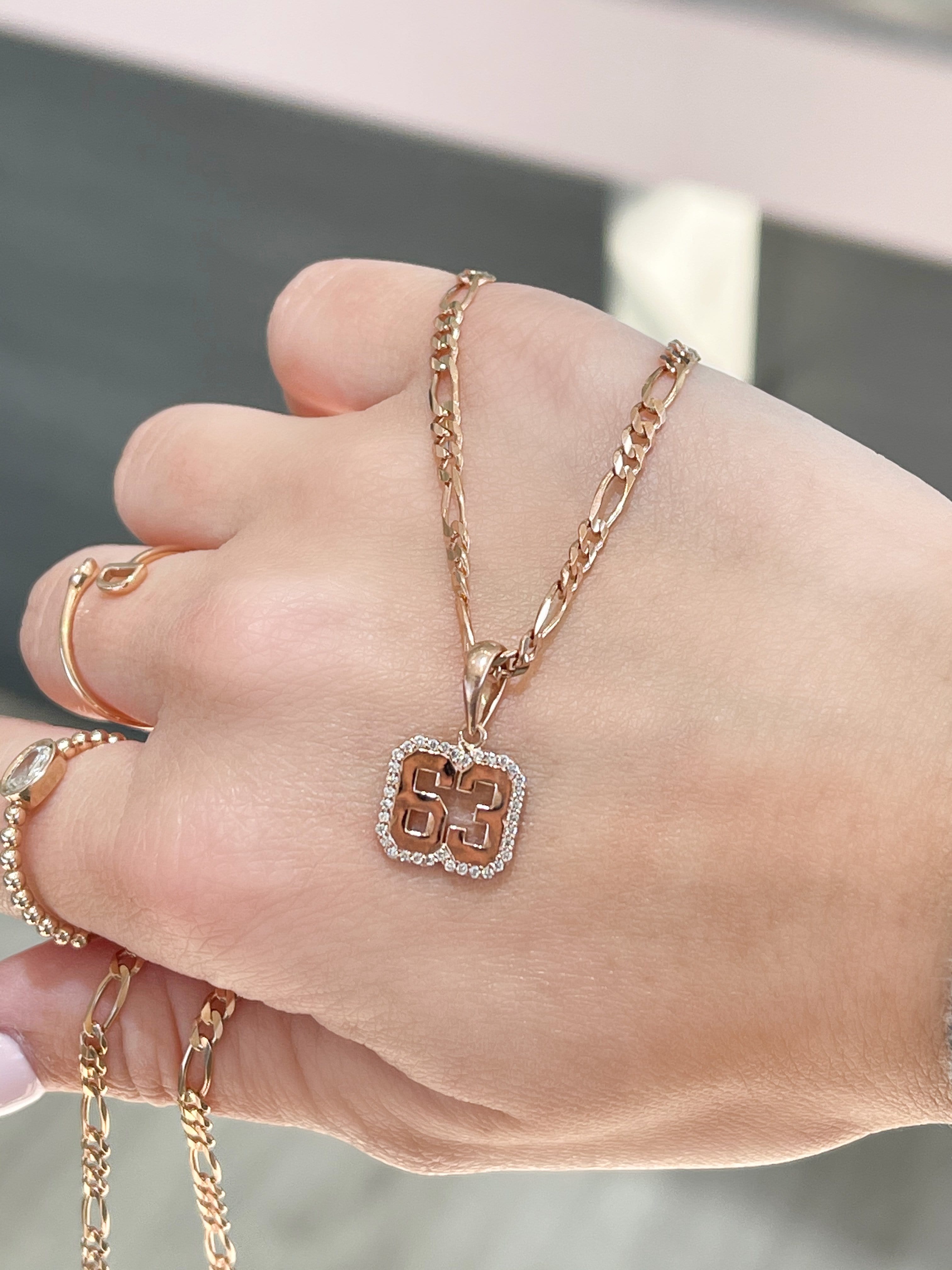 Diamond Outlined Number Necklace on Figaro Chain - Happy Jewelers Fine Jewelry Lifetime Warranty