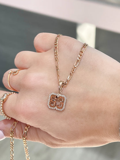 Diamond Outlined Number Necklace on Figaro Chain - Happy Jewelers Fine Jewelry Lifetime Warranty