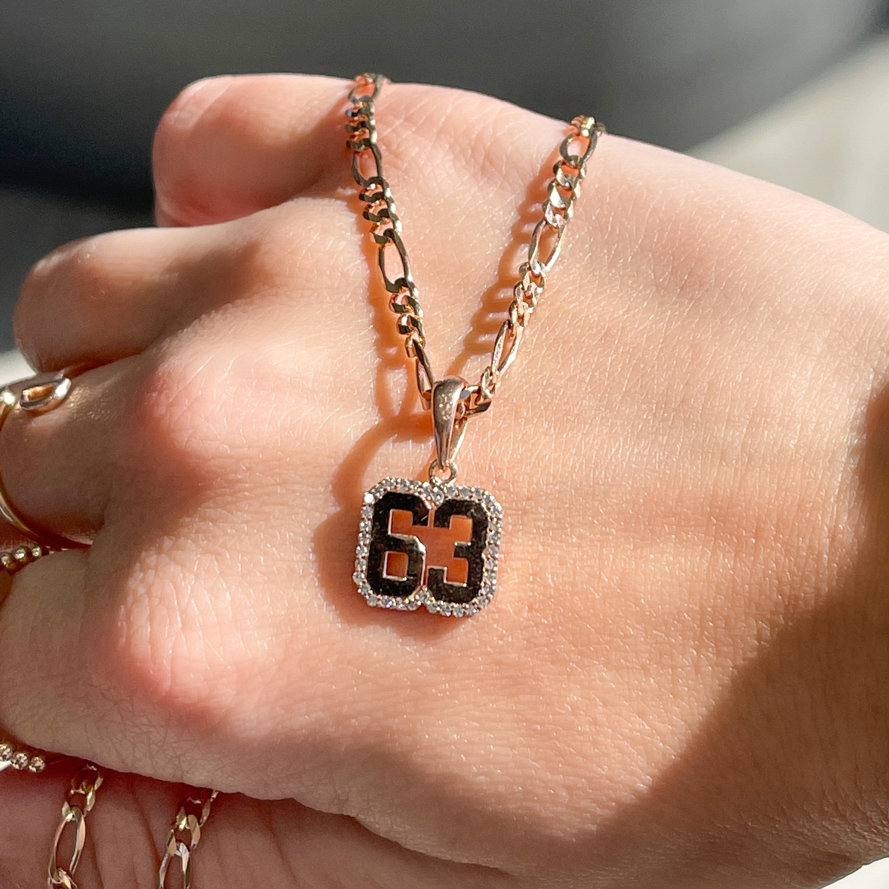 Diamond Outlined Number Necklace on Figaro Chain - Happy Jewelers Fine Jewelry Lifetime Warranty