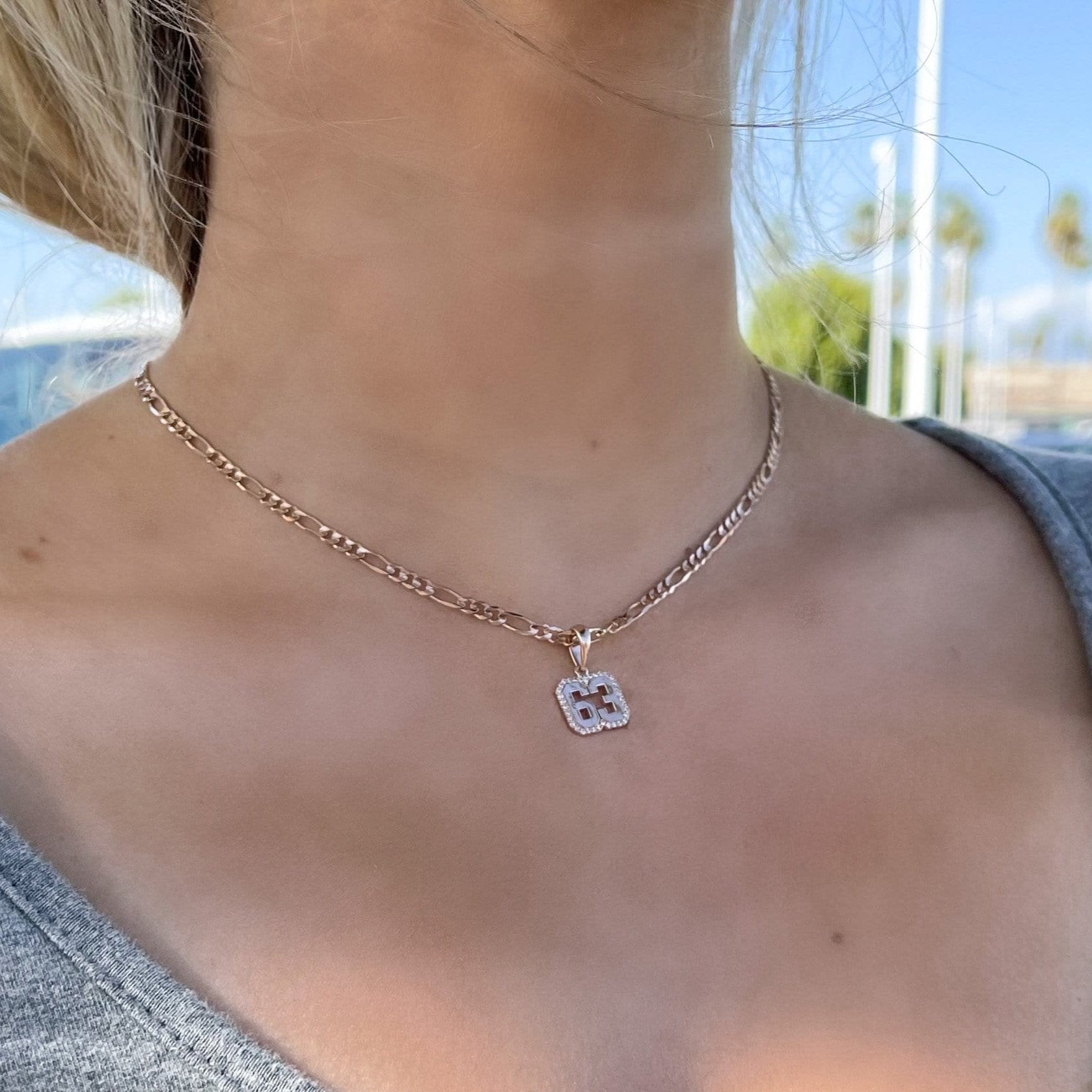 Diamond Outlined Number Necklace on Figaro Chain - Happy Jewelers Fine Jewelry Lifetime Warranty