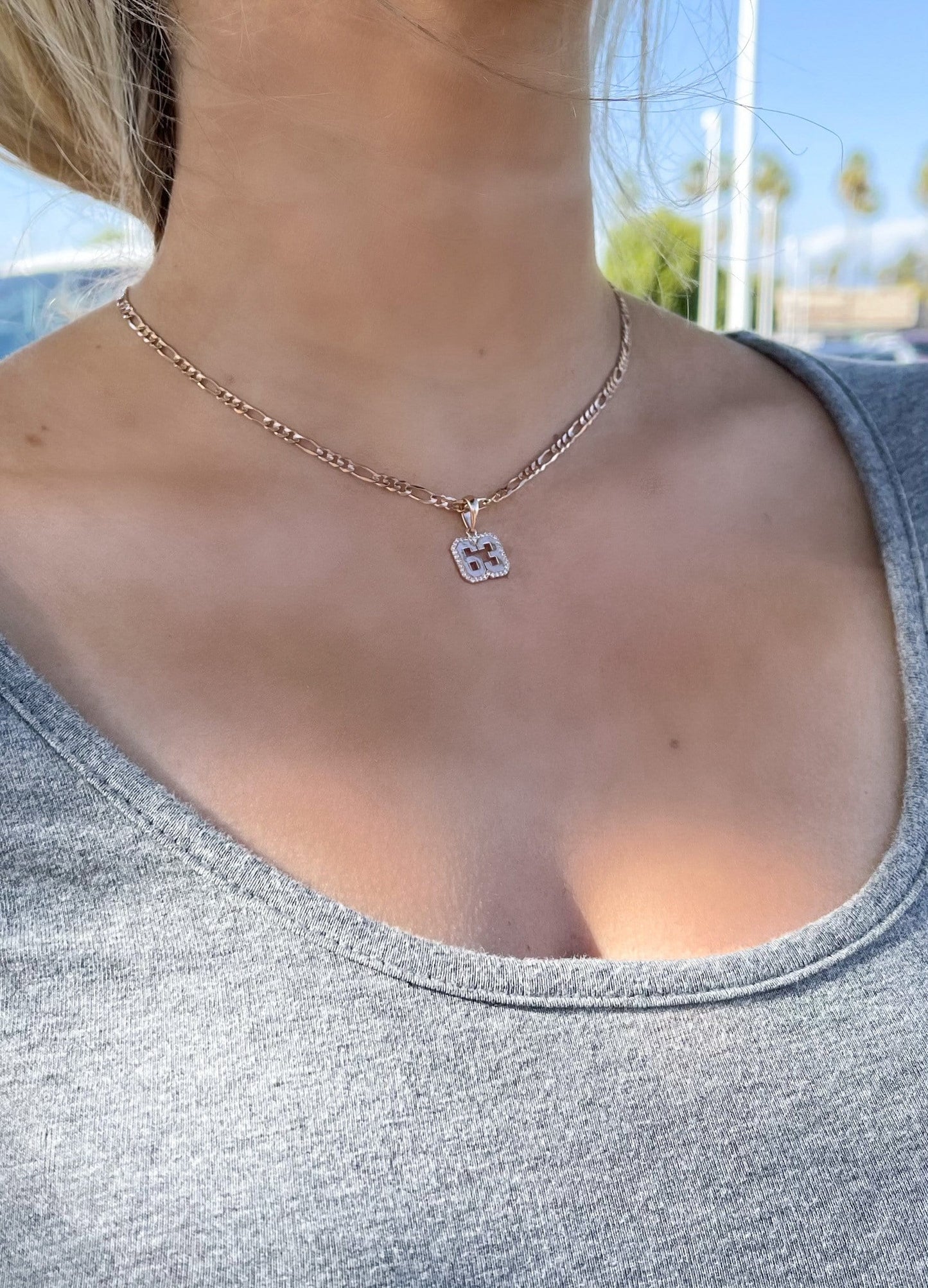Diamond Outlined Number Necklace on Figaro Chain - Happy Jewelers Fine Jewelry Lifetime Warranty