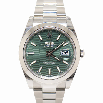 Rolex Datejust 41mm Stainless Steel Green Fluted Motif Dial Watch Reference# 126300 - Happy Jewelers Fine Jewelry Lifetime Warranty