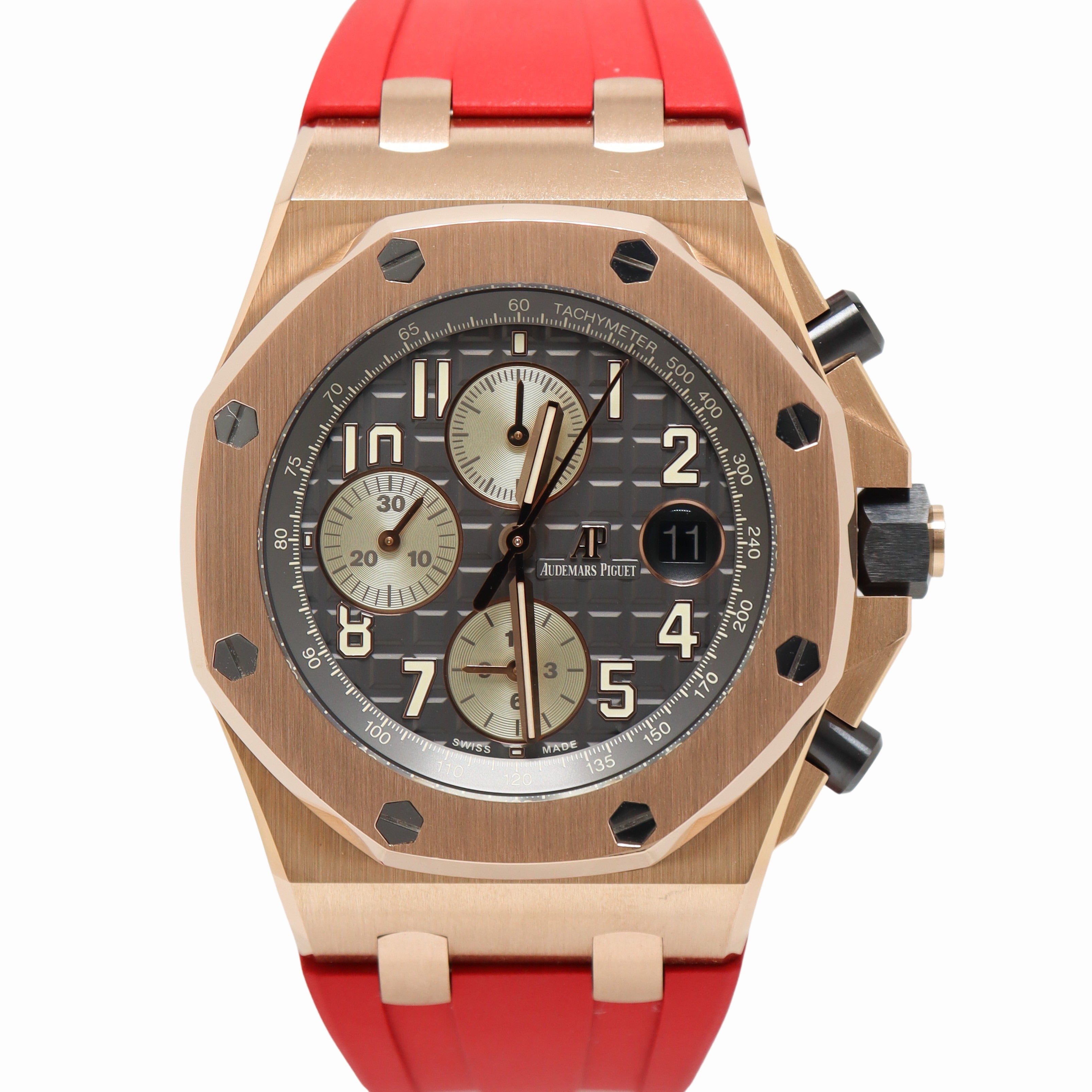 Audemars Piguet Royal Oak Offshore 42mm Rose Gold Gray Ruthenium Mega Tapisserie Dial Watch Reference# 26470OR.OO.A125CR.01 - Happy Jewelers Fine Jewelry Lifetime Warranty