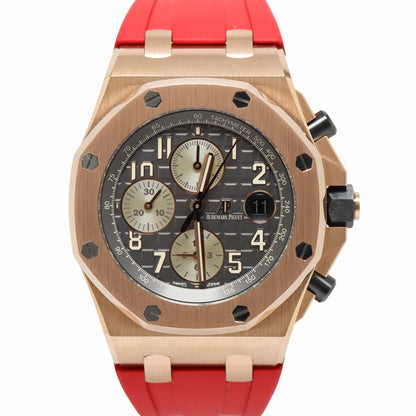 Audemars Piguet Royal Oak Offshore 42mm Rose Gold Gray Ruthenium Mega Tapisserie Dial Watch Reference# 26470OR.OO.A125CR.01 - Happy Jewelers Fine Jewelry Lifetime Warranty