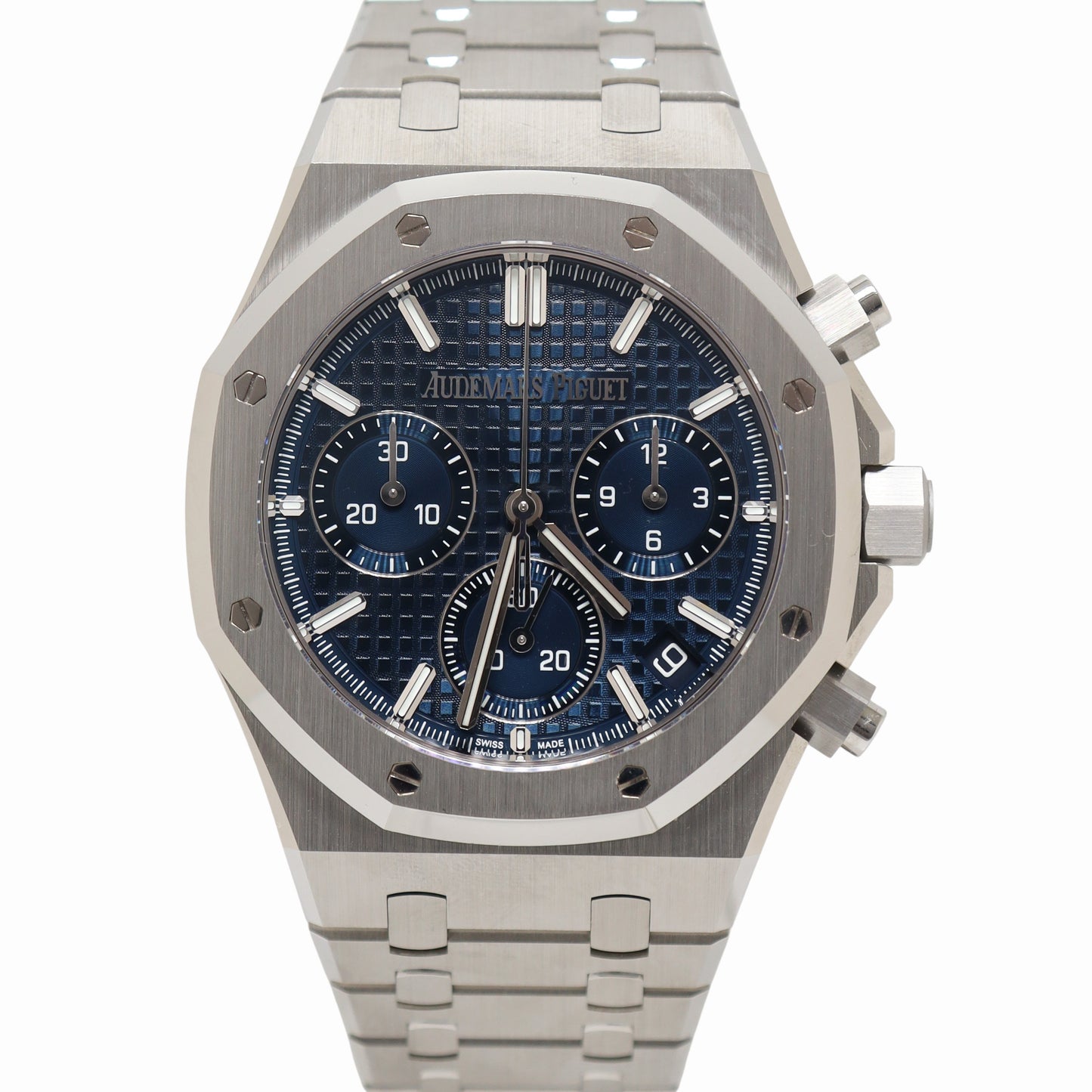 Audemars Piguet Royal Oak 50th Anniversary Stainless Steel 41mm Blue Chronograph "Grande Tapisserie" Dial Watch Reference# 26240ST.OO.1320ST.01 - Happy Jewelers Fine Jewelry Lifetime Warranty