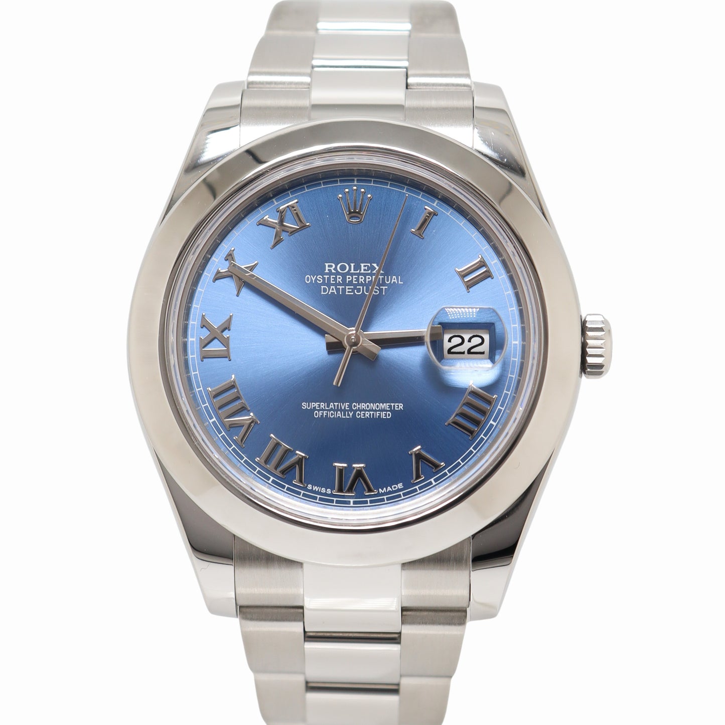 Rolex Men's Datejust Stainless Steel 41mm Azzuro Blue Roman Dial Watch Reference# 116300 - Happy Jewelers Fine Jewelry Lifetime Warranty