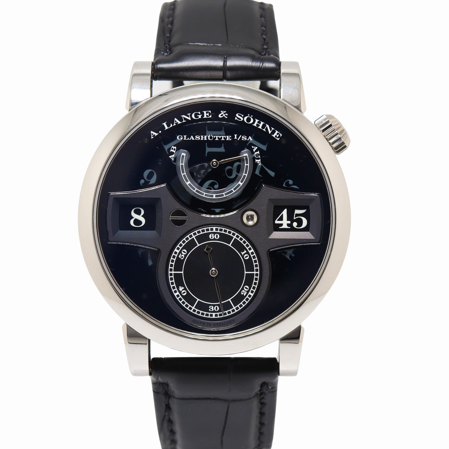 A. Lange & Sohne Zeitwerk "Phantom" 42mm Platinum Skeleton Dial Watch Reference# 140.035 - Happy Jewelers Fine Jewelry Lifetime Warranty