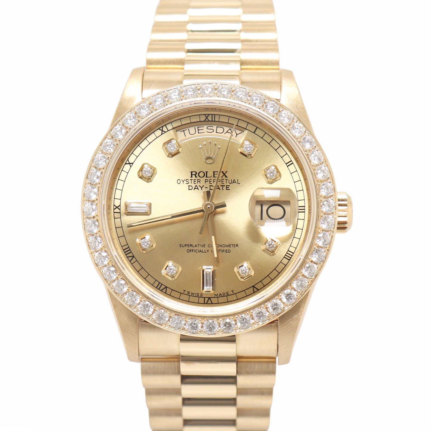 Rolex Day Date 36mm Yellow Gold Champagne Diamond Dial Watch Reference# 18038 - Happy Jewelers Fine Jewelry Lifetime Warranty