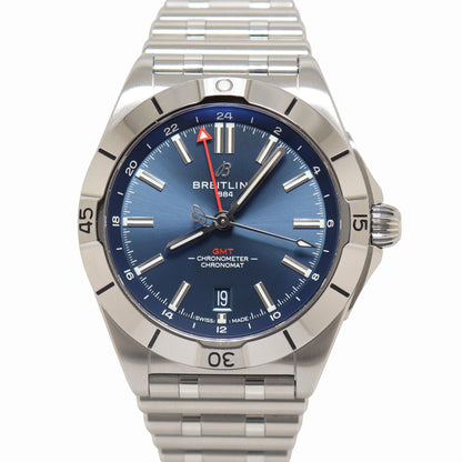 Breitling Chronomat GMT 40MM Stainless Steel Blue Stick Dial Watch Reference# A32398101C1A1 - Happy Jewelers Fine Jewelry Lifetime Warranty