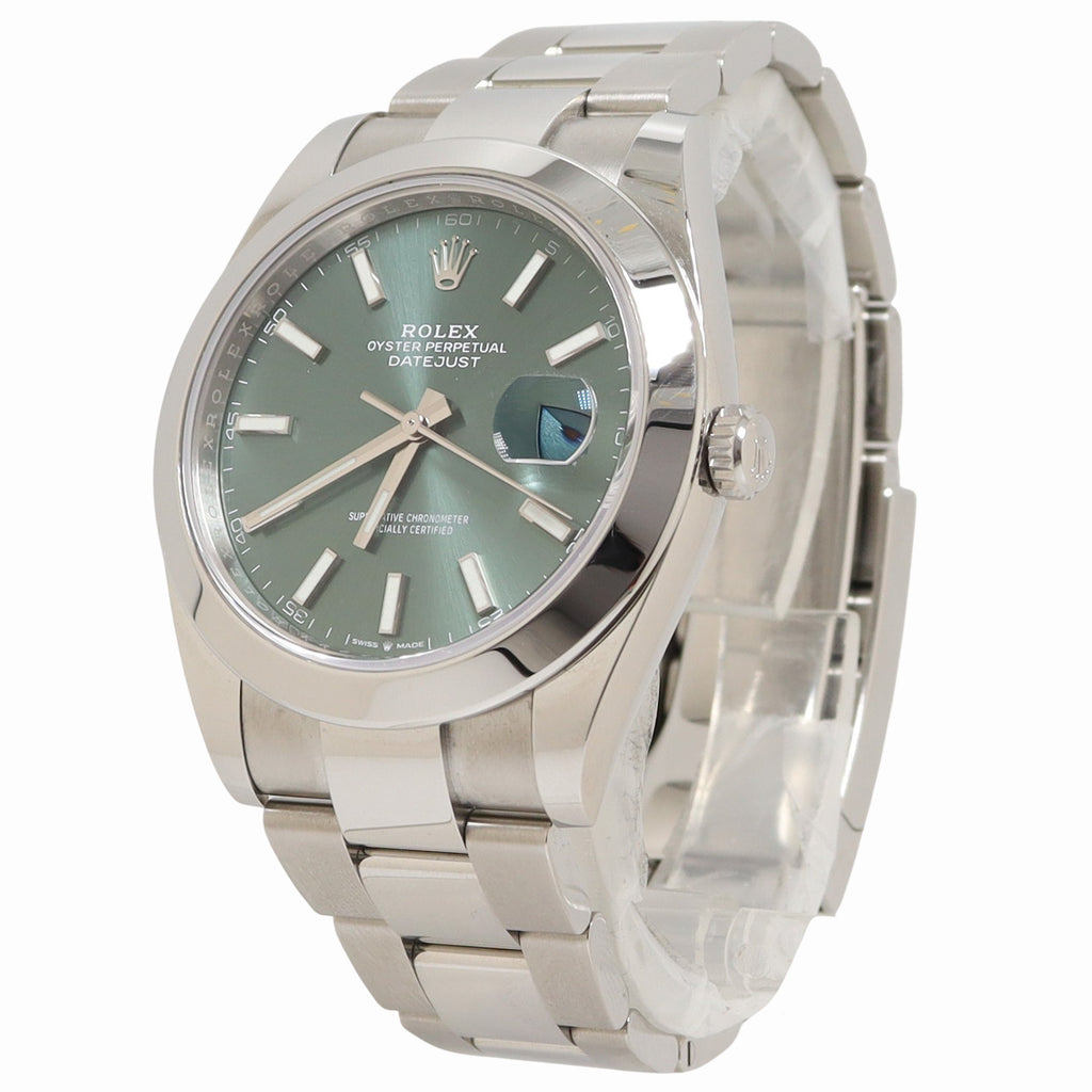 Rolex Datejust 41mm Stainless Steel Mint Green Stick Dial Watch Reference# 126300 - Happy Jewelers Fine Jewelry Lifetime Warranty