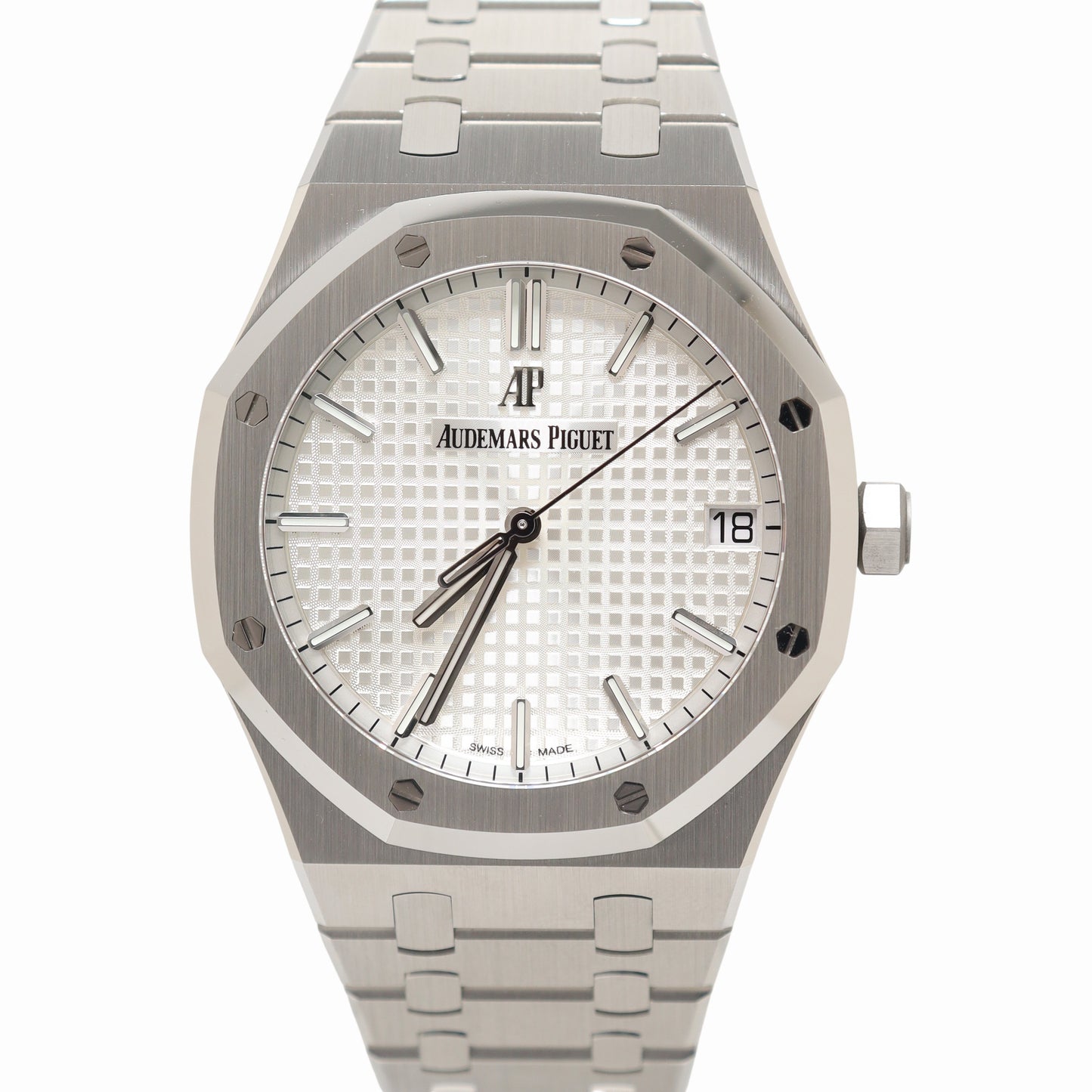 Audemars Piguet Royal Oak 41mm Stainless Steel Silver Grand Tapisserie Dial Watch Reference# 15500ST.OO.1220ST.04 - Happy Jewelers Fine Jewelry Lifetime Warranty