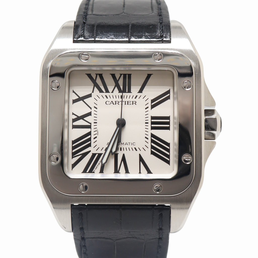 Cartier Santos 100 Large 41mm Stainless Steel Silver Roman Dial Watch Reference# W20073X8 - Happy Jewelers Fine Jewelry Lifetime Warranty