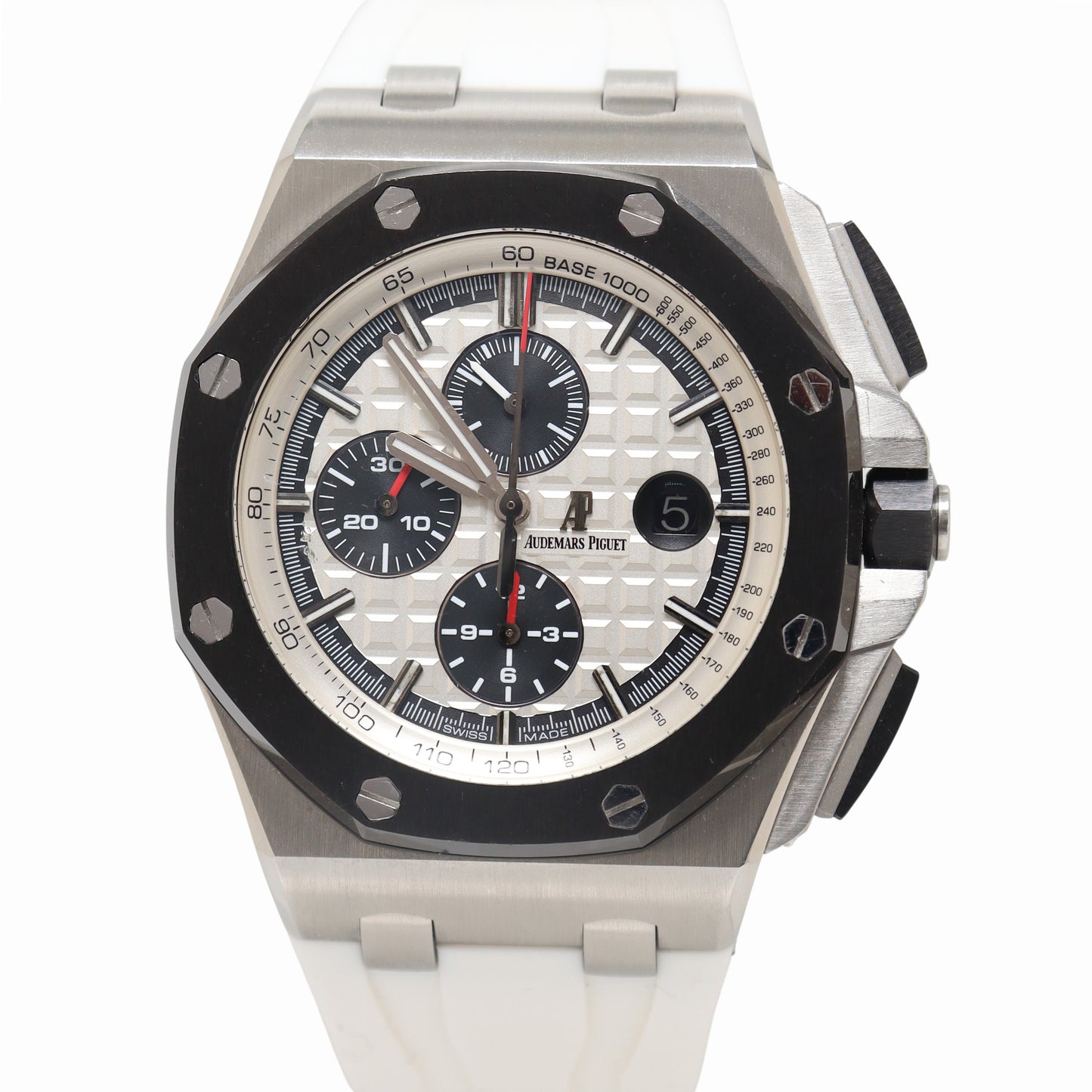Audemars Piguet Royal Oak Offshore 44mm Stainless Steel Silver Mega Tapisserie Dial Watch Reference# 26400SO.OO.A002CA.01 - Happy Jewelers Fine Jewelry Lifetime Warranty