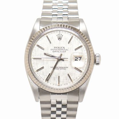 Rolex Datejust 36mm Stainless Steel Linen Stick Dial Watch Reference# 16014 - Happy Jewelers Fine Jewelry Lifetime Warranty