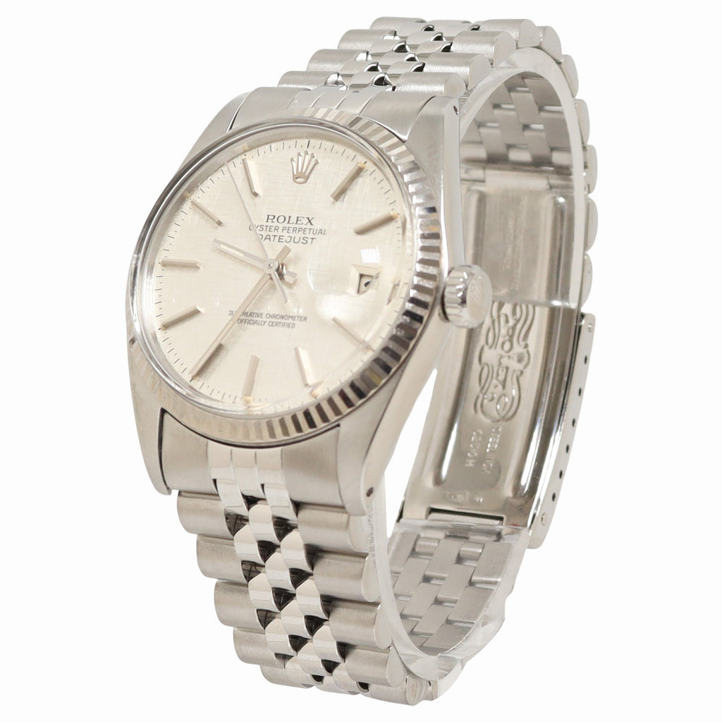 Rolex Datejust 36mm Stainless Steel Linen Stick Dial Watch Reference# 16014 - Happy Jewelers Fine Jewelry Lifetime Warranty