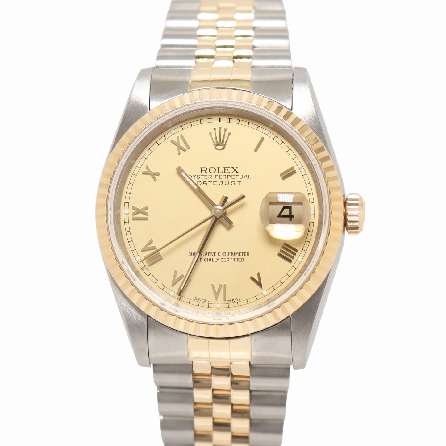 Rolex Datejust 36mm Yellow Gold & Stainless Steel Champagne Roman Dial Watch Reference# 16233 - Happy Jewelers Fine Jewelry Lifetime Warranty
