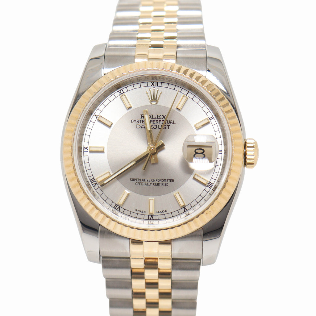 Rolex Datejust 36mm Yellow Gold & Stainless Stainless Steel Silver Tuxedo Dial Watch Reference# 116233 - Happy Jewelers Fine Jewelry Lifetime Warranty