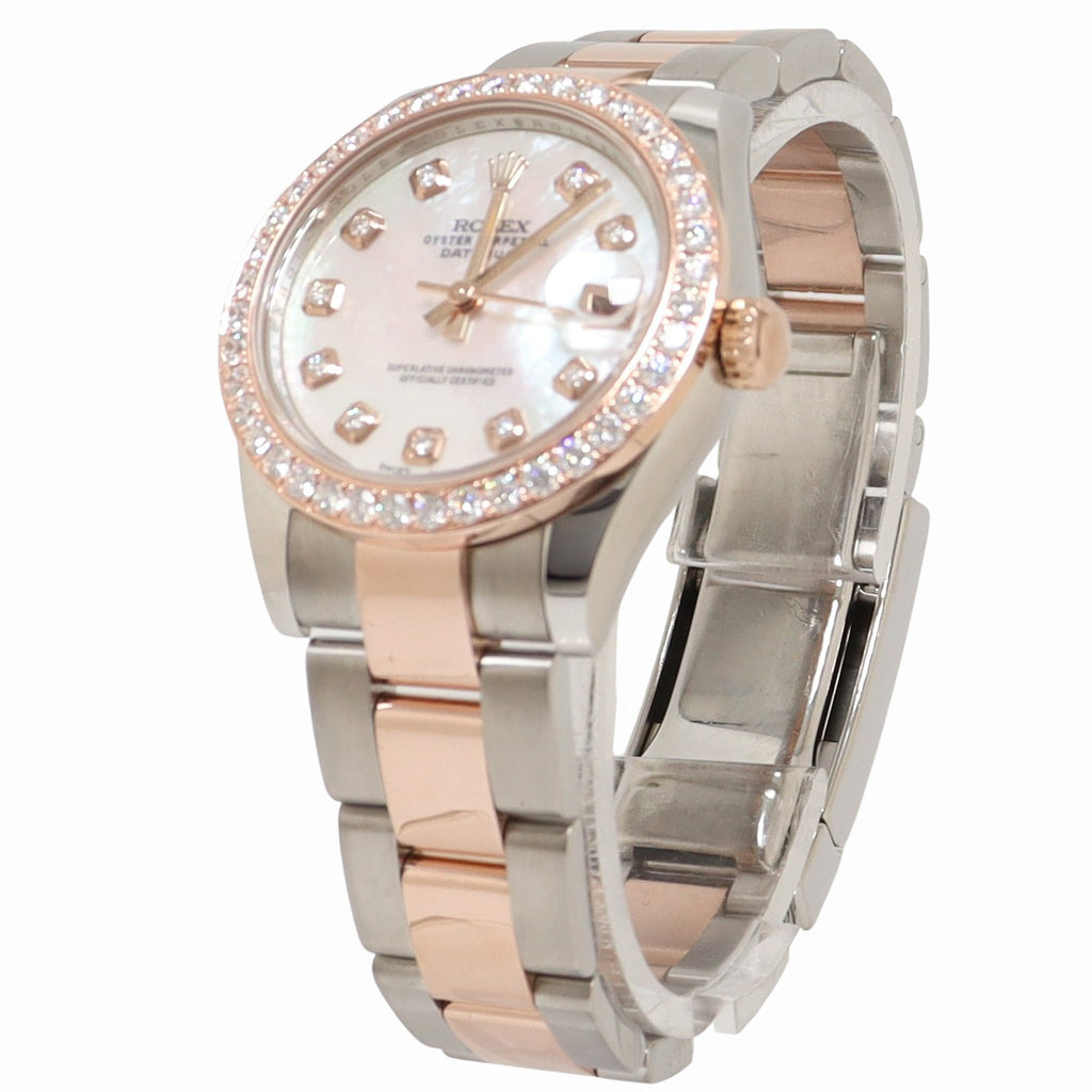 Rolex Datejust 31mm Everose Gold & Stainless Steel Custom White MOP Diamond Dial Watch Reference# 178241 - Happy Jewelers Fine Jewelry Lifetime Warranty