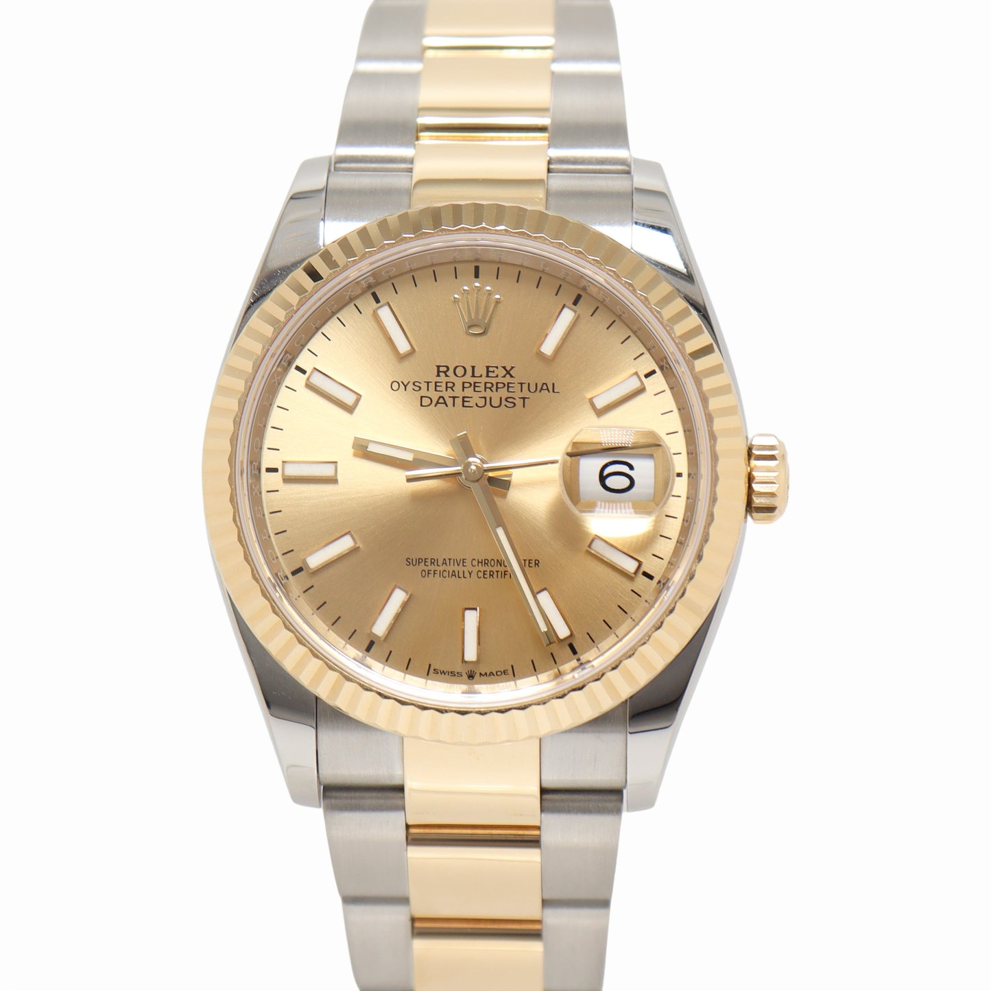 Rolex Datejust 36mm Yellow Gold & Stainless Steel Champagne Stick Dial Watch Reference# 126233 - Happy Jewelers Fine Jewelry Lifetime Warranty