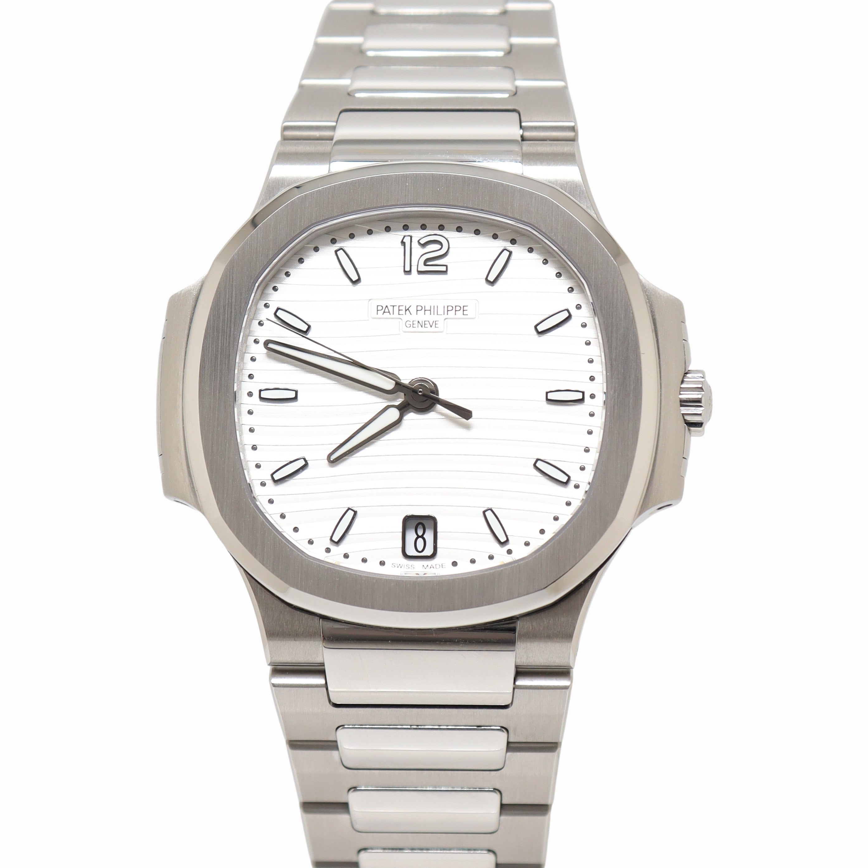 Patek Philippe Nautilus 35mm Stainless Steel Silver Stick Dial Watch Reference# 7118/1A-010 - Happy Jewelers Fine Jewelry Lifetime Warranty