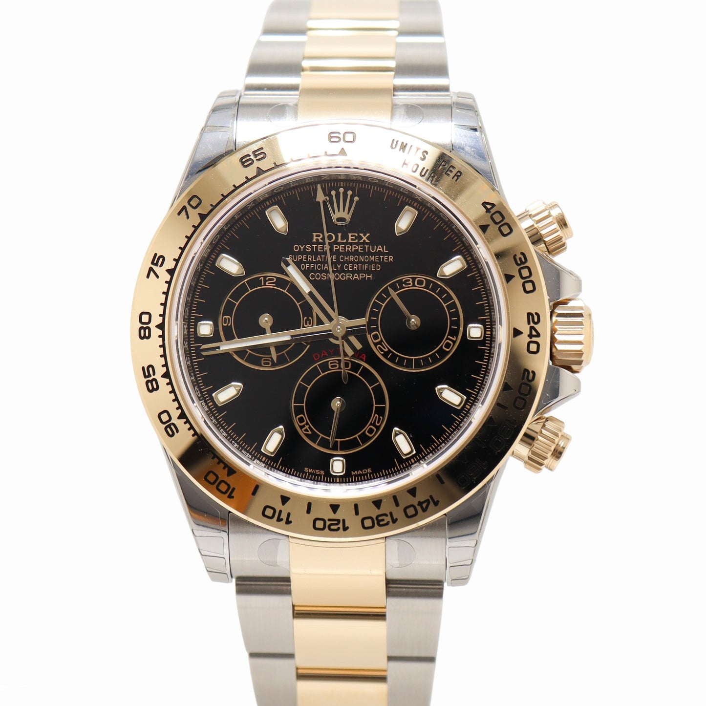 Rolex Daytona 40mm Yellow Gold & Stainless Steel Black Chronograph Dial Watch Reference# 116503 - Happy Jewelers Fine Jewelry Lifetime Warranty