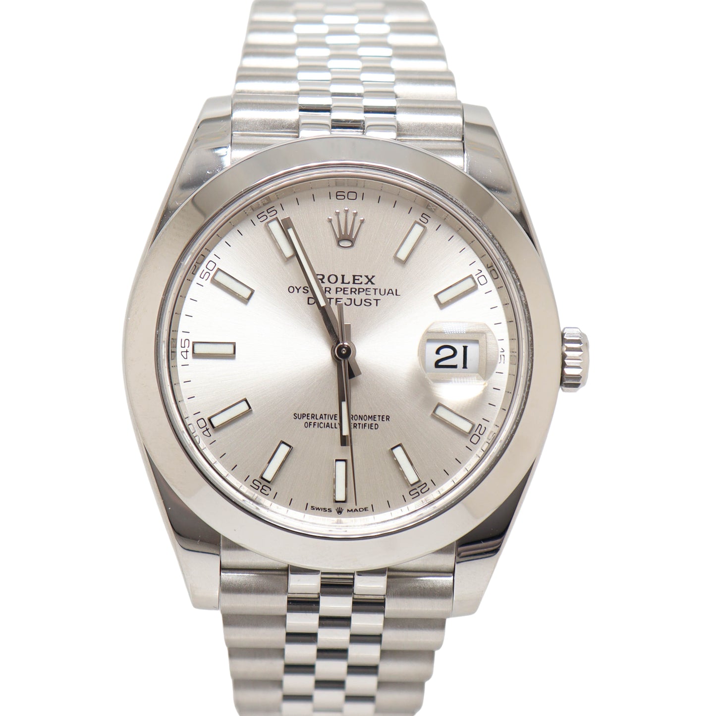 Rolex Datejust Stainless Steel 41mm Silver Stick Dial Watch Reference# 126300 - Happy Jewelers Fine Jewelry Lifetime Warranty