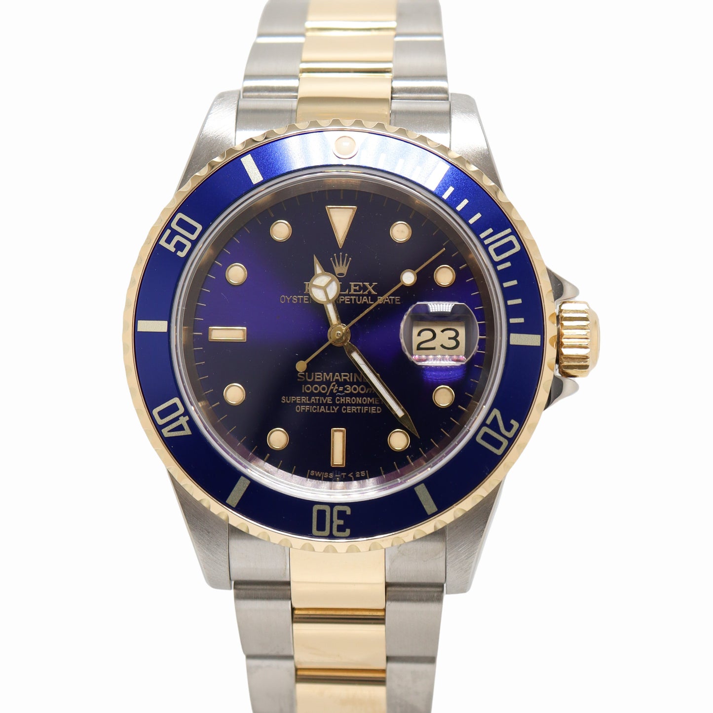 Rolex Submariner Date 40mm Yellow Gold & Stainless Steel Blue Dot Dial Watch Reference# 16613 - Happy Jewelers Fine Jewelry Lifetime Warranty