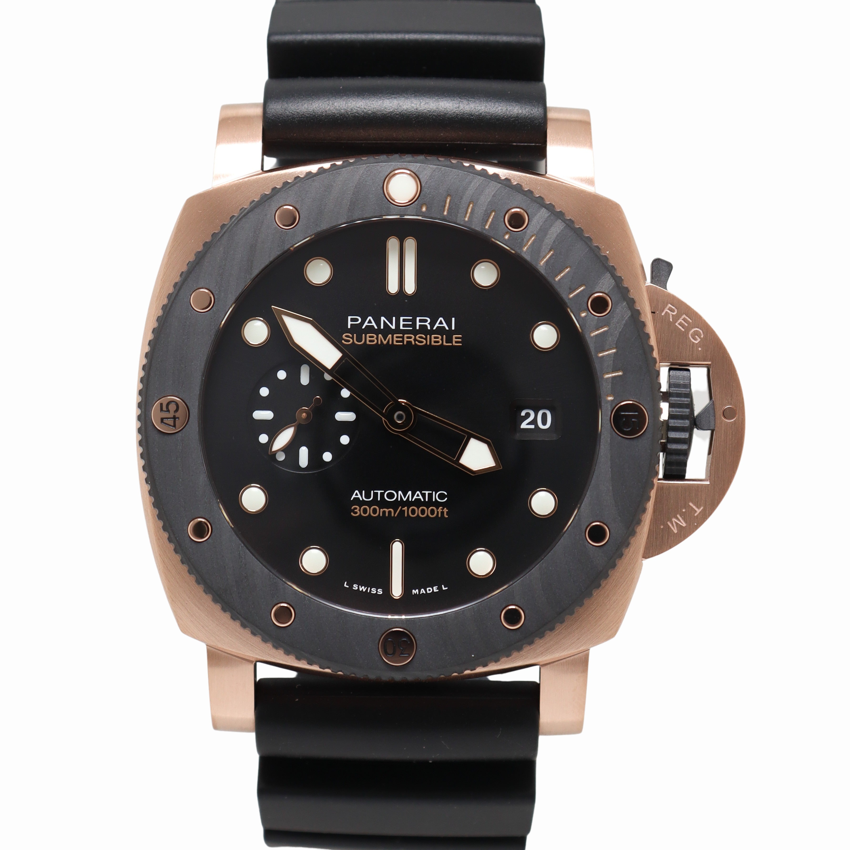 Panerai Submersible Rose Gold 44mm Black Dial Watch Reference# PAM02070 - Happy Jewelers Fine Jewelry Lifetime Warranty