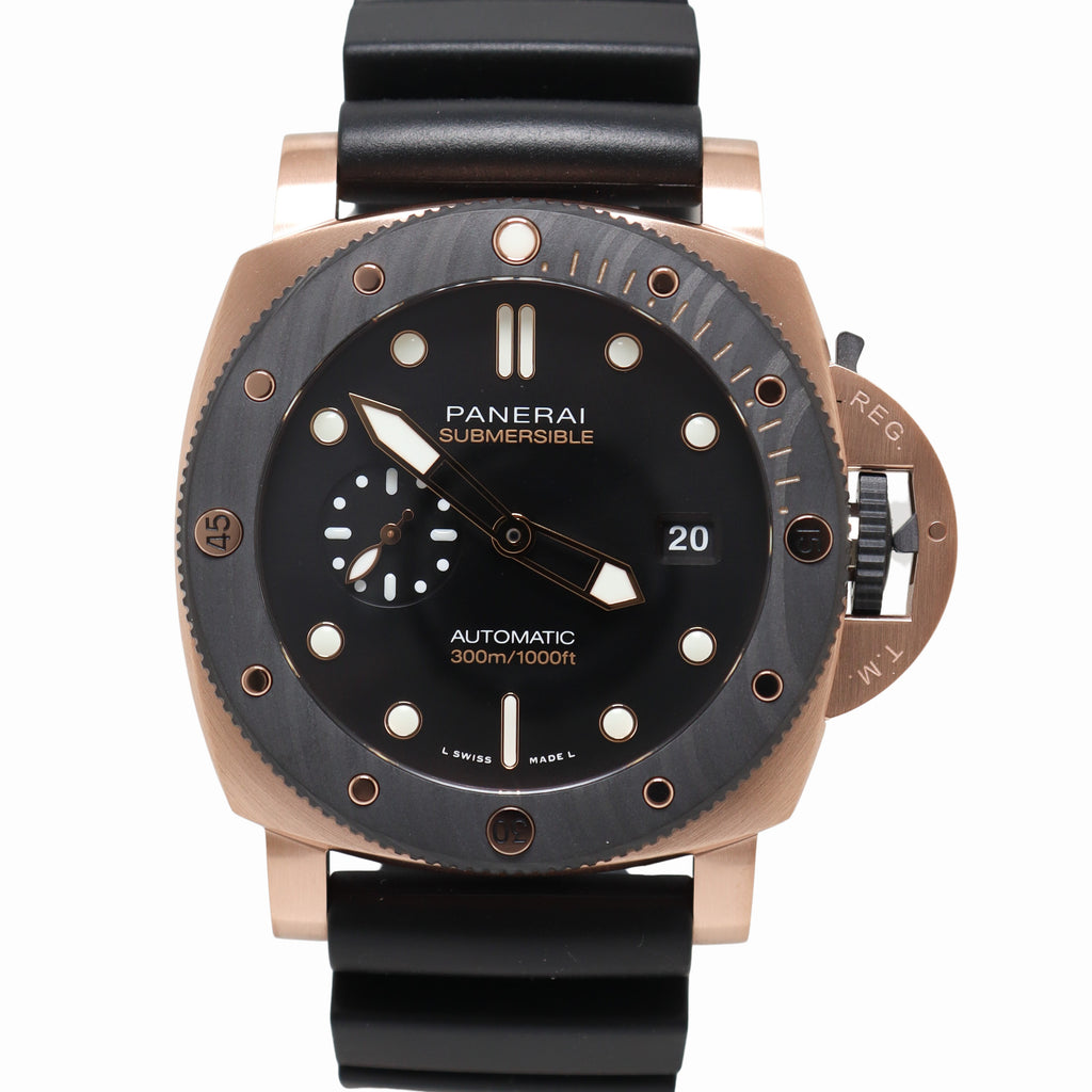 Panerai Submersible Rose Gold 44mm Black Dial Watch Reference