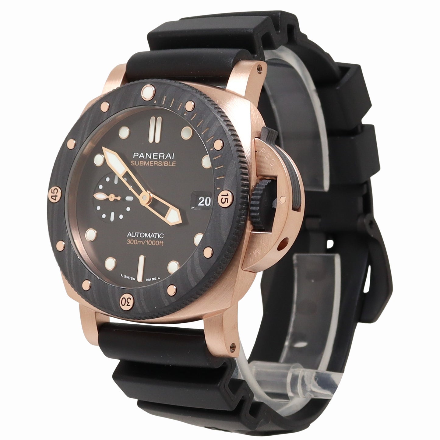 Panerai Submersible Rose Gold 44mm Black Dial Watch Reference# PAM02070 - Happy Jewelers Fine Jewelry Lifetime Warranty