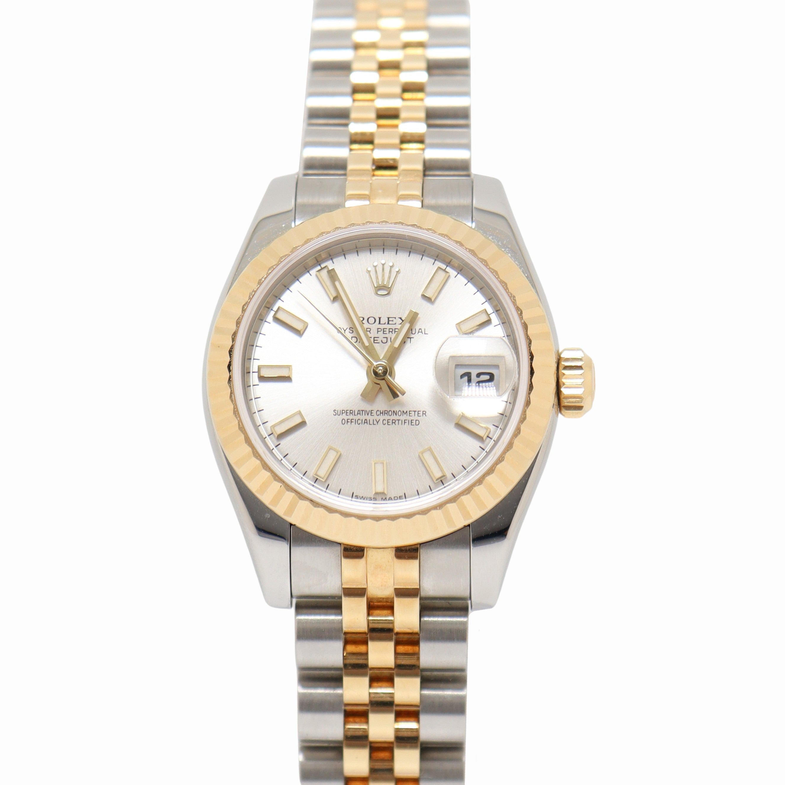 Rolex Datejust  26mm  Two Tone Yellow Gold and Stainless Steel Silver Stick Dial Watch Reference# 179173 - Happy Jewelers Fine Jewelry Lifetime Warranty
