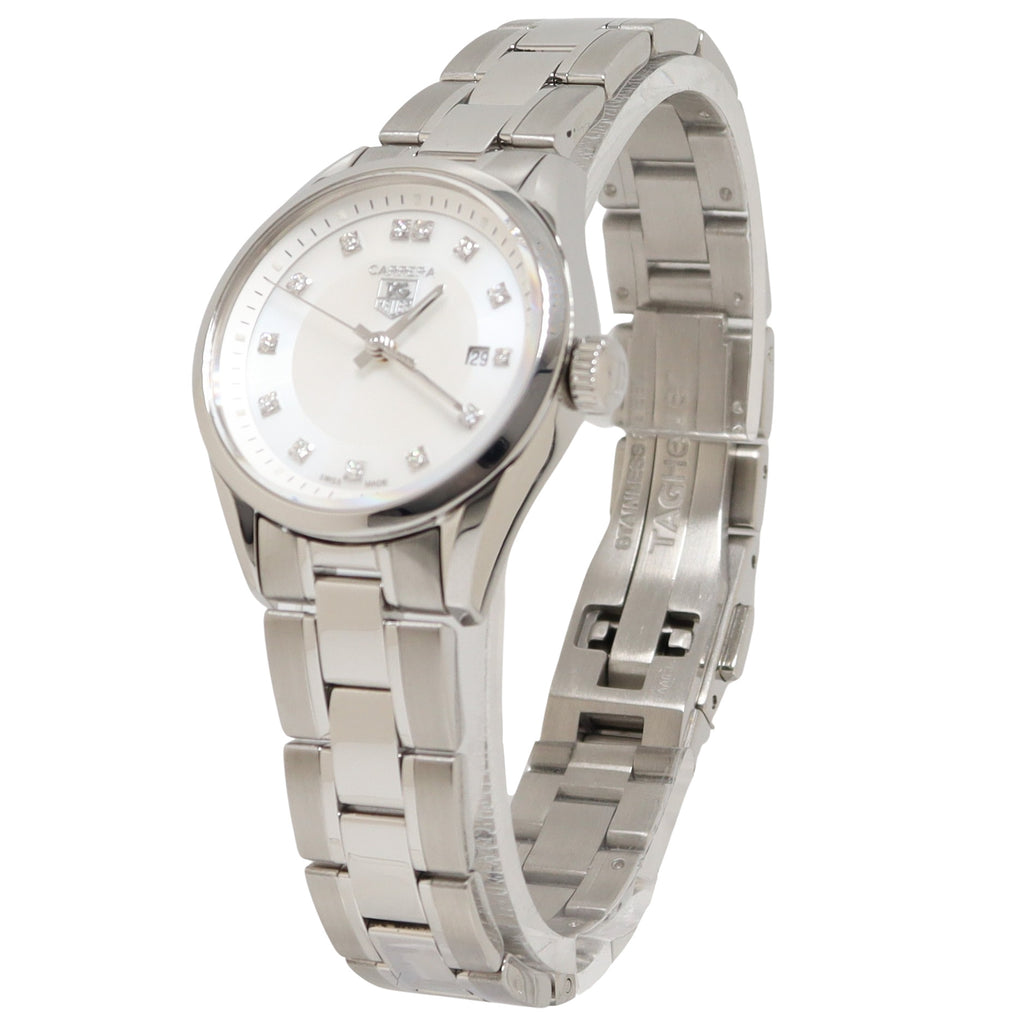 Tag Heuer Ladies Carrera Stainless Steel 27mm White MOP Diamond Dial Watch Reference# WV1411.BA0793 - Happy Jewelers Fine Jewelry Lifetime Warranty